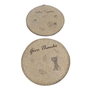 4 Round Place Mats‎ Thanksgiving Autumn Gather Together Give Thanks Embroidered